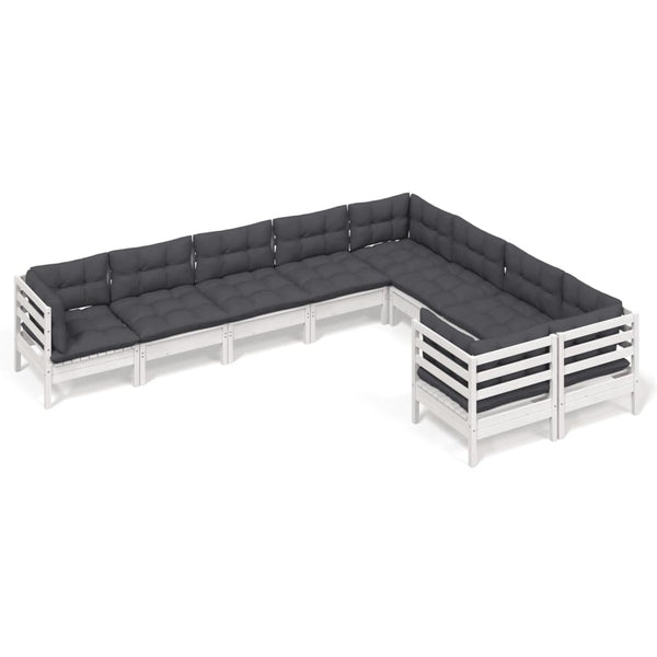 vidaXL 9-piece Garden Lounge Set with Cushions White Pine Wood