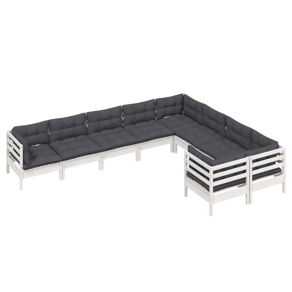 vidaXL 9-piece Garden Lounge Set with Cushions White Pine Wood