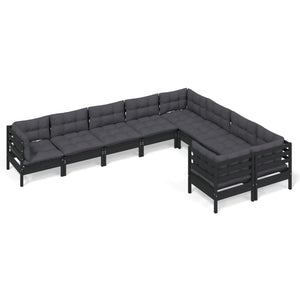 vidaXL 9-piece Garden Lounge Set with Cushions Black Pinewood