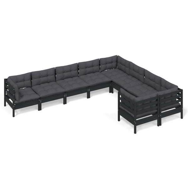 vidaXL 9-piece Garden Lounge Set with Cushions Black Pinewood