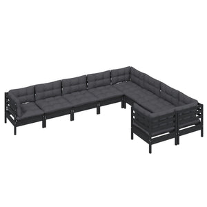 vidaXL 9-piece Garden Lounge Set with Cushions Black Pinewood