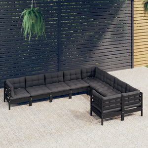 vidaXL 9-piece Garden Lounge Set with Cushions Black Pinewood