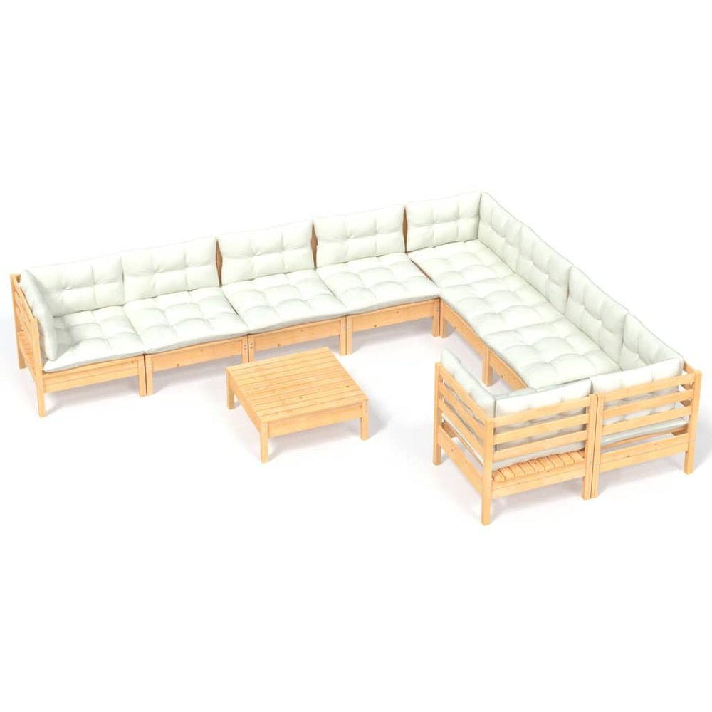 vidaXL 10-piece Garden Lounge Set with Cream Cushions Pine Wood
