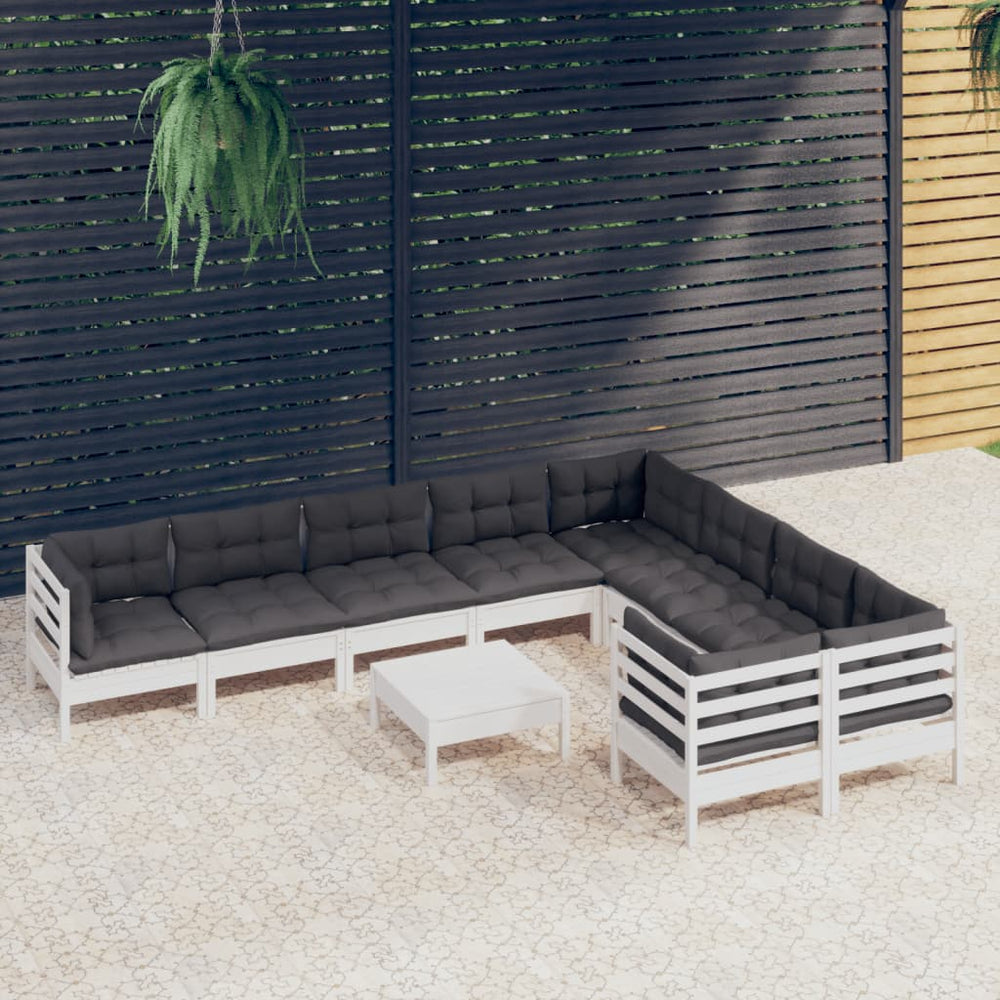 vidaXL 10-piece Garden Lounge Set with Cushions White Pinewood