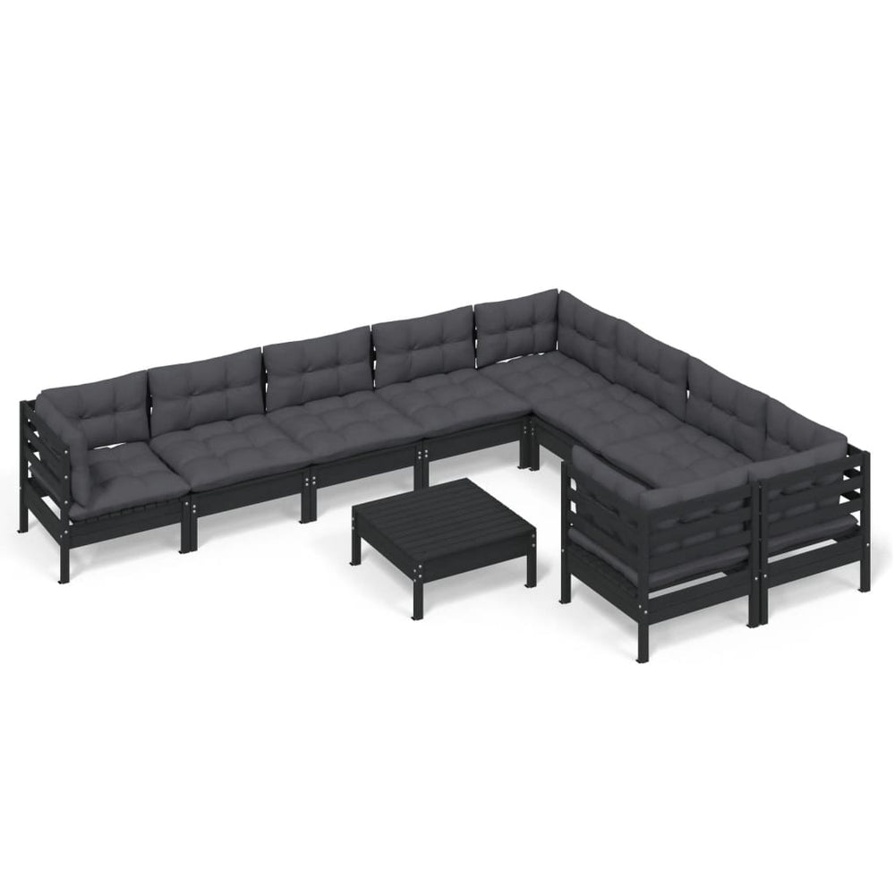 vidaXL 10-Piece Garden Lounge Set with Cushions Black Pinewood
