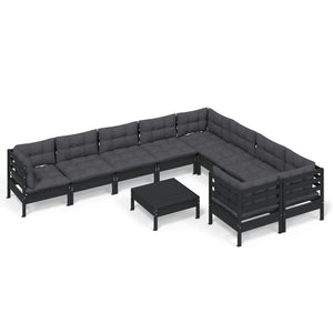 vidaXL 10-Piece Garden Lounge Set with Cushions Black Pinewood