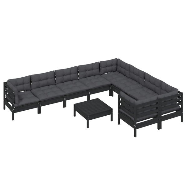 vidaXL 10-Piece Garden Lounge Set with Cushions Black Pinewood