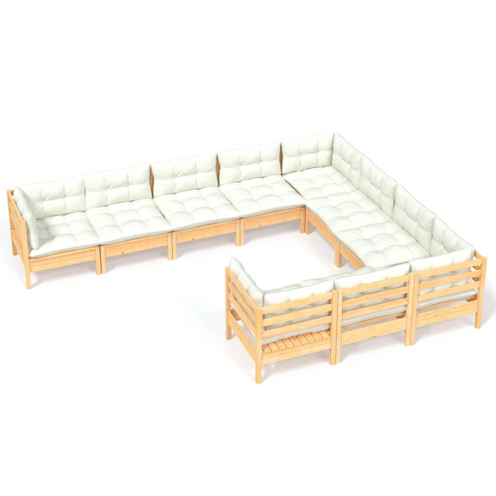 vidaXL 10-piece Garden Lounge Set with Cream Cushions Pine Wood