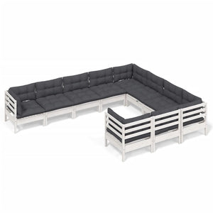vidaXL 10-piece Garden Lounge Set with Cushions White Pinewood