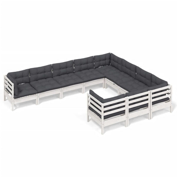 vidaXL 10-piece Garden Lounge Set with Cushions White Pinewood