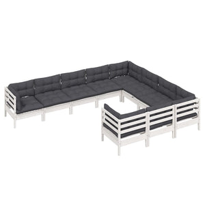 vidaXL 10-piece Garden Lounge Set with Cushions White Pinewood