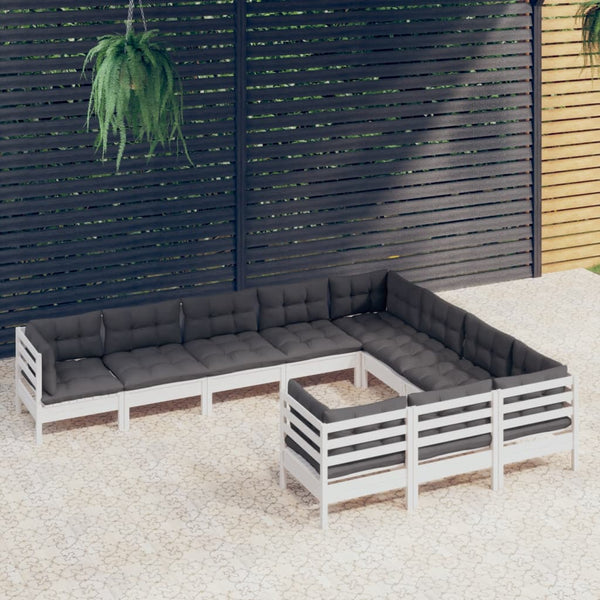 vidaXL 10-piece Garden Lounge Set with Cushions White Pinewood