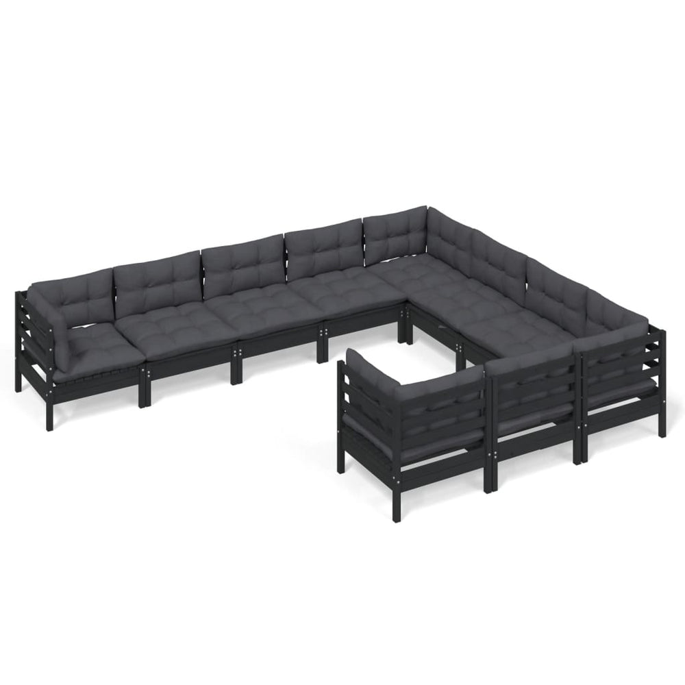 vidaXL 10-Piece Garden Lounge Set with Cushions Black Pinewood