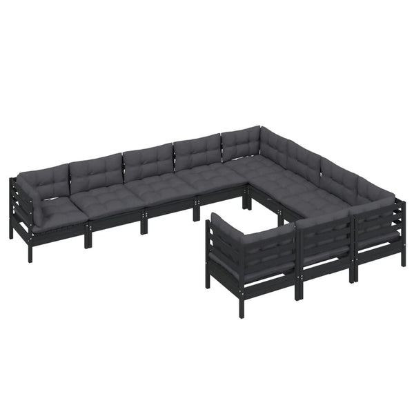 vidaXL 10-Piece Garden Lounge Set with Cushions Black Pinewood