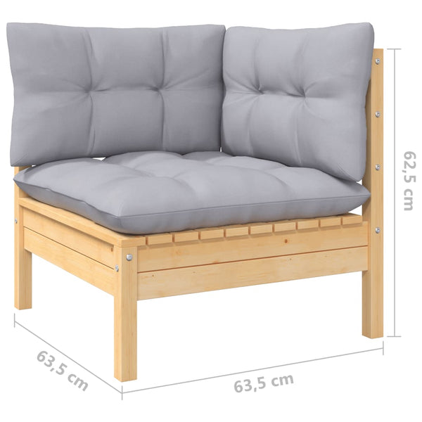 vidaXL 11-Piece Garden Lounge Set with Grey Cushions Pinewood