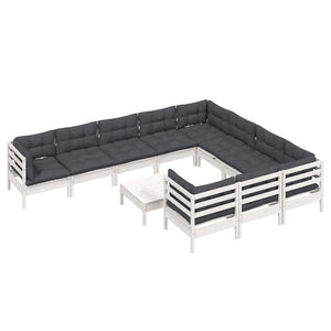 vidaXL 11-pc. Garden Lounge Set with Cushions White Pinewood