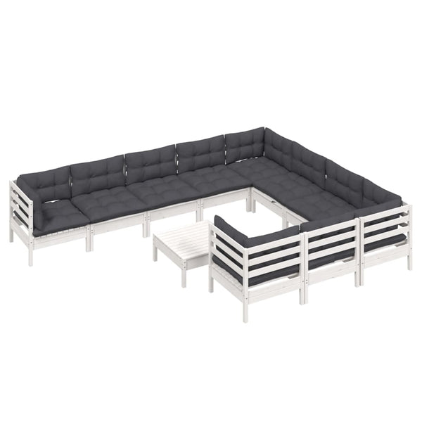 vidaXL 11-pc. Garden Lounge Set with Cushions White Pinewood