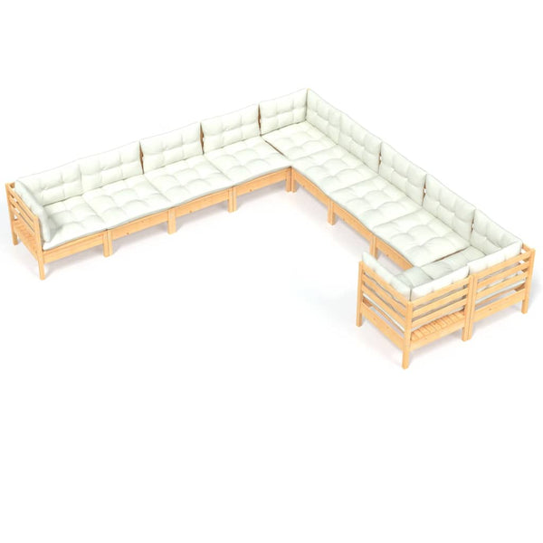 vidaXL 10-piece Garden Lounge Set with Cream Cushions Pine Wood