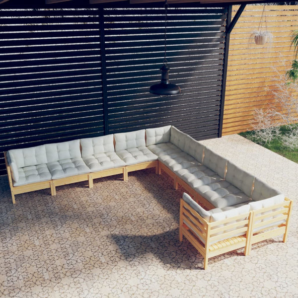 vidaXL 10-piece Garden Lounge Set with Cream Cushions Pine Wood