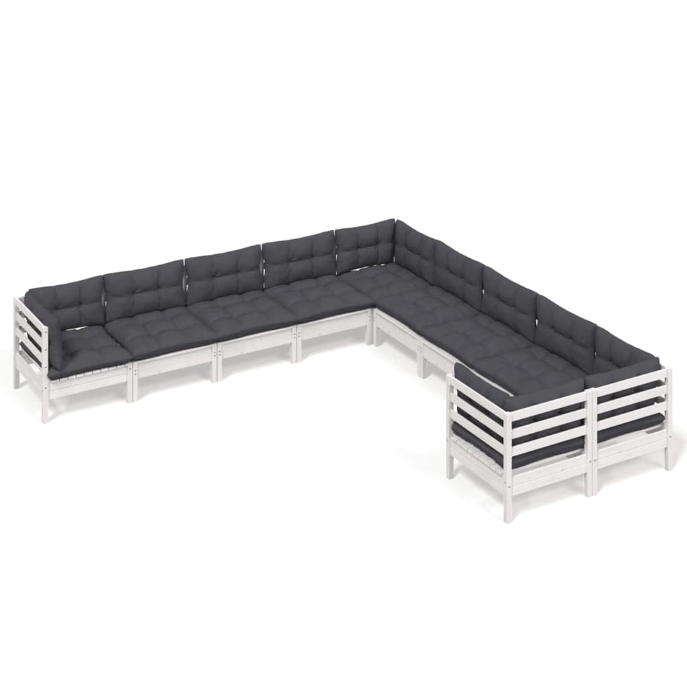vidaXL 10-piece Garden Lounge Set with Cushions White Pinewood