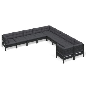 vidaXL 10-Piece Garden Lounge Set with Cushions Black Pinewood