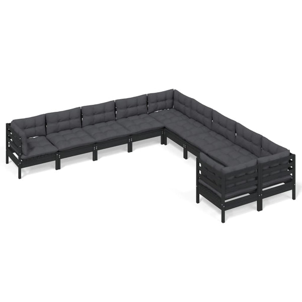 vidaXL 10-Piece Garden Lounge Set with Cushions Black Pinewood