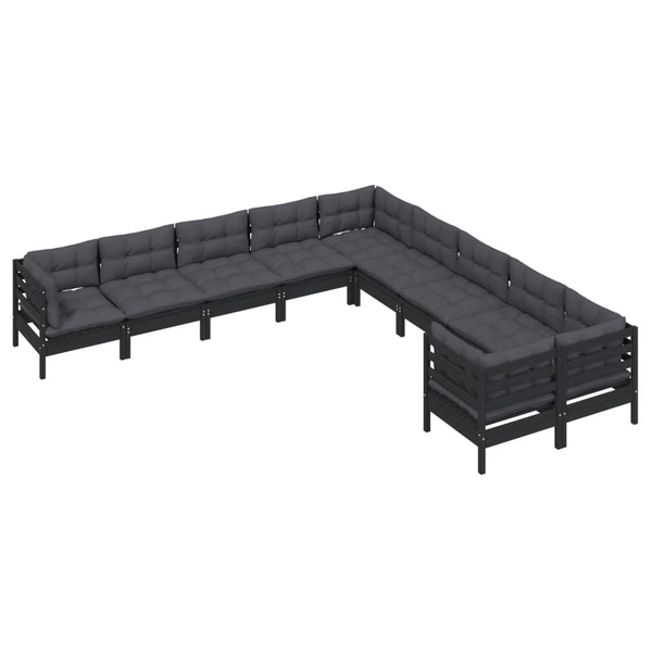 vidaXL 10-Piece Garden Lounge Set with Cushions Black Pinewood