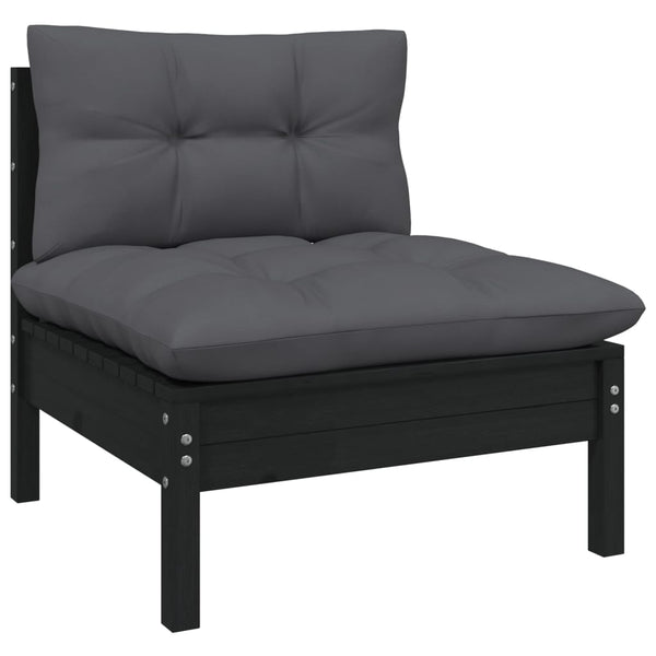 vidaXL 10-Piece Garden Lounge Set with Cushions Black Pinewood
