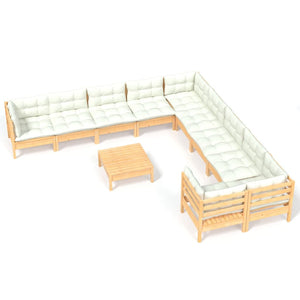 vidaXL 11-piece Garden Lounge Set with Cream Cushions Pine Wood