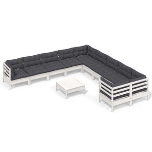 vidaXL 11-pc. Garden Lounge Set with Cushions White Pinewood