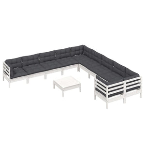 vidaXL 11-pc. Garden Lounge Set with Cushions White Pinewood