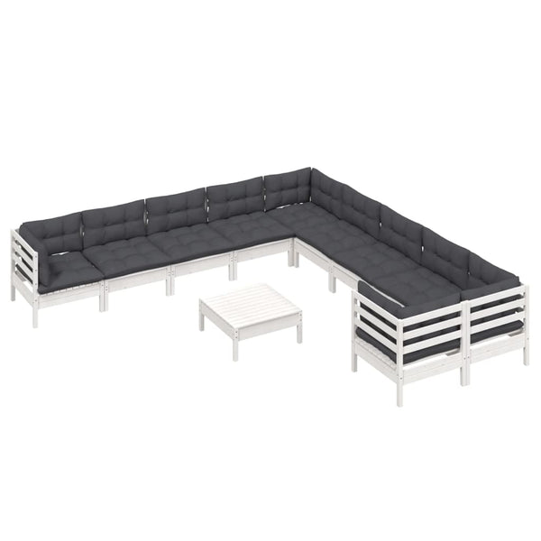 vidaXL 11-pc. Garden Lounge Set with Cushions White Pinewood