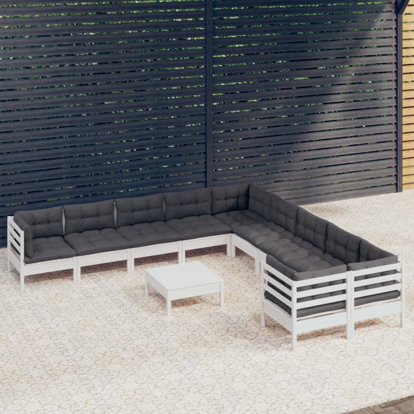 vidaXL 11-pc. Garden Lounge Set with Cushions White Pinewood