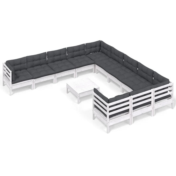 vidaXL 12-Piece Garden Lounge Set with Cushions White Pine Wood