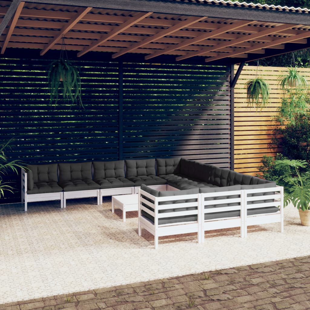 vidaXL 12-Piece Garden Lounge Set with Cushions White Pine Wood