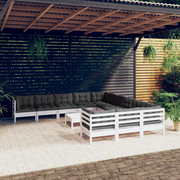 vidaXL 12-Piece Garden Lounge Set with Cushions White Pine Wood