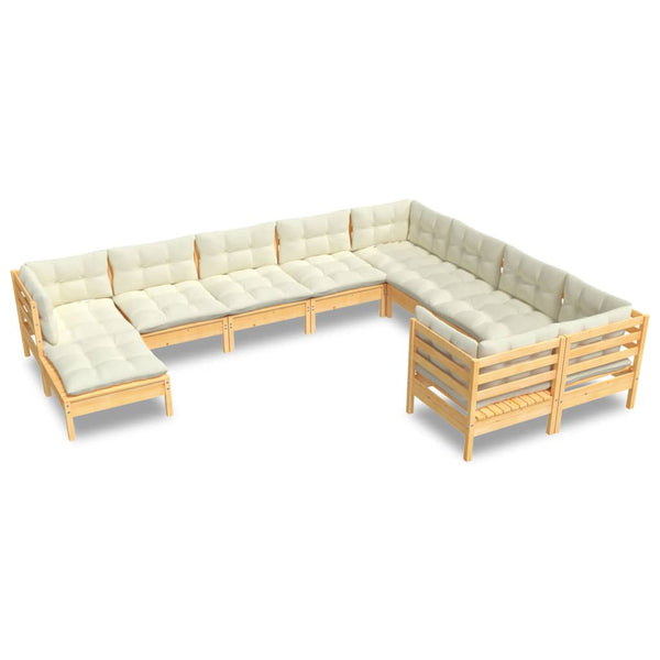 vidaXL 10-piece Garden Lounge Set with Cream Cushions Pine Wood