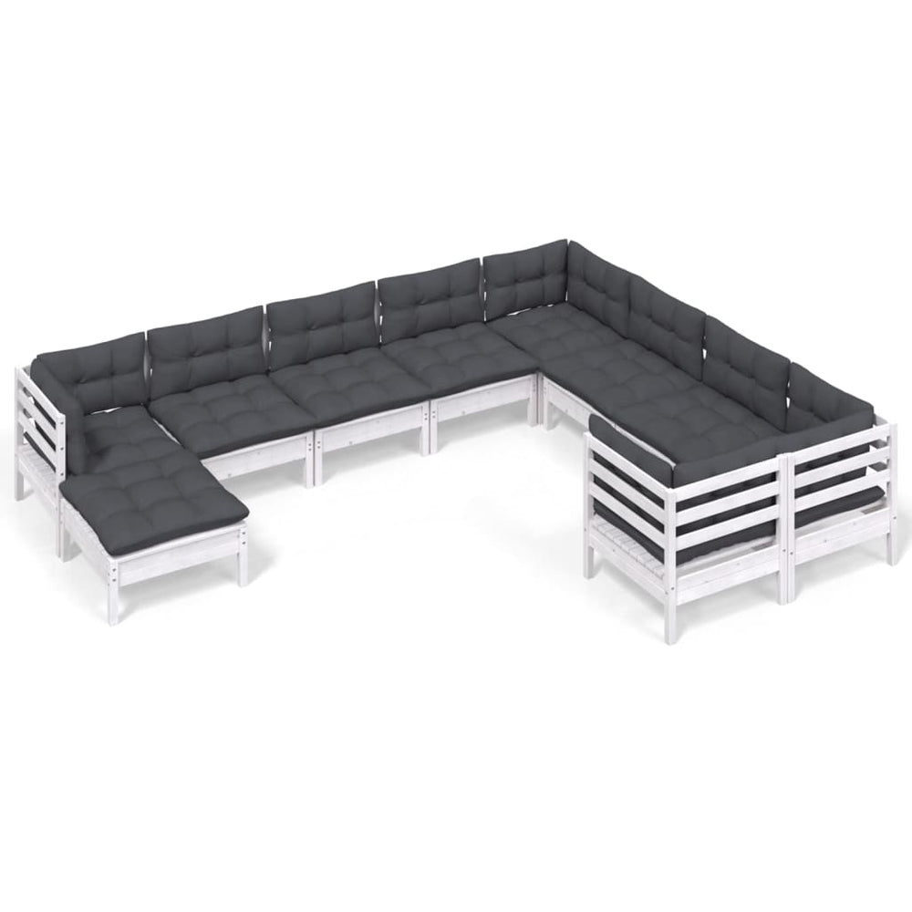 vidaXL 10-piece Garden Lounge Set with Cushions White Pinewood