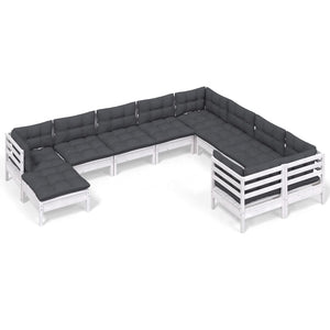 vidaXL 10-piece Garden Lounge Set with Cushions White Pinewood