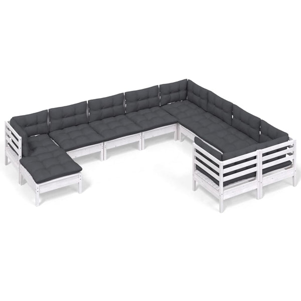 vidaXL 10-piece Garden Lounge Set with Cushions White Pinewood