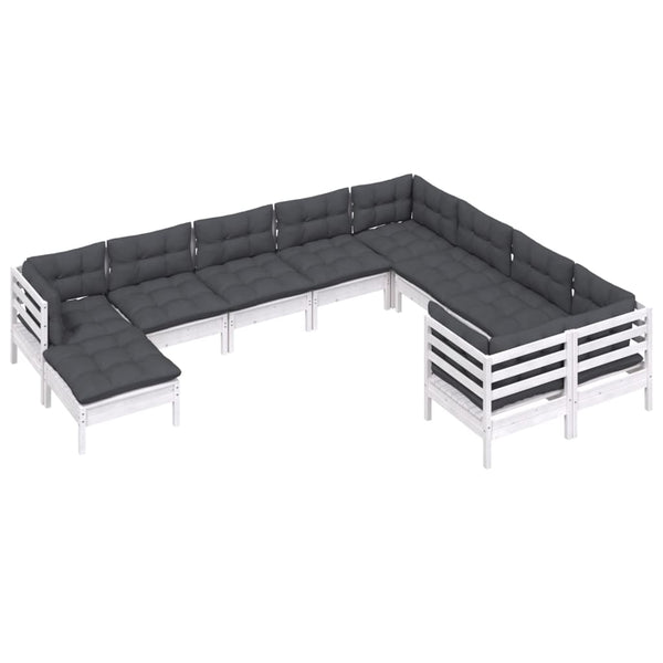 vidaXL 10-piece Garden Lounge Set with Cushions White Pinewood