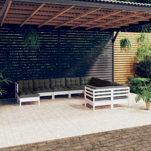 vidaXL 10-piece Garden Lounge Set with Cushions White Pinewood