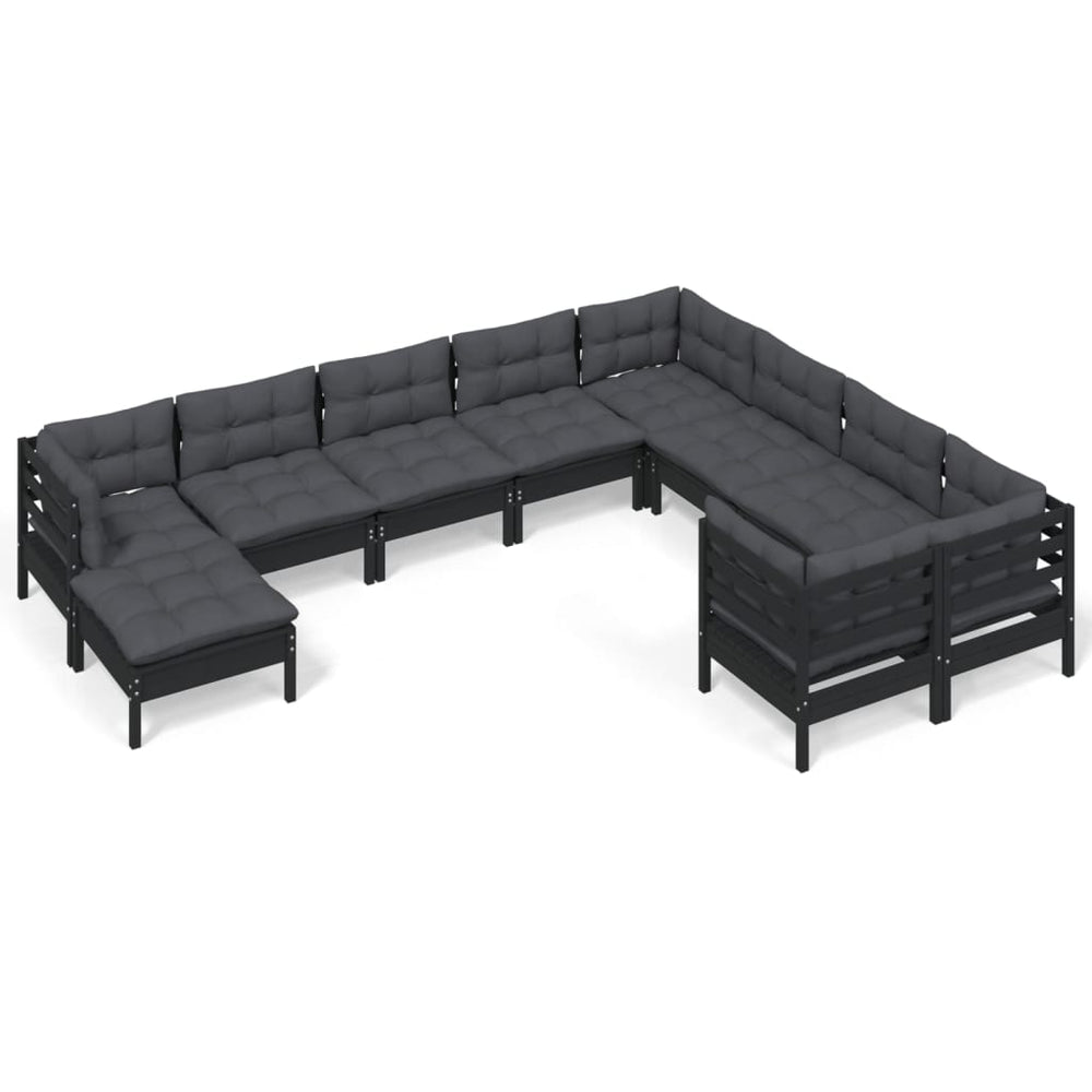 vidaXL 10-Piece Garden Lounge Set with Cushions Black Pinewood