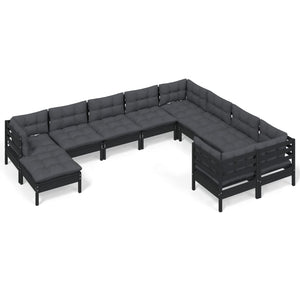 vidaXL 10-Piece Garden Lounge Set with Cushions Black Pinewood