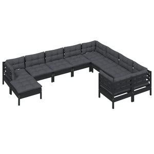 vidaXL 10-Piece Garden Lounge Set with Cushions Black Pinewood
