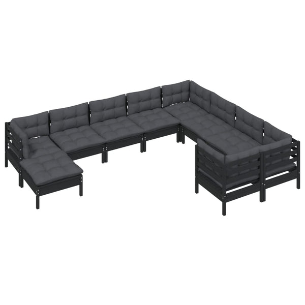 vidaXL 10-Piece Garden Lounge Set with Cushions Black Pinewood