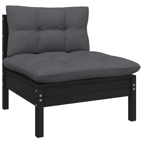 vidaXL 10-Piece Garden Lounge Set with Cushions Black Pinewood