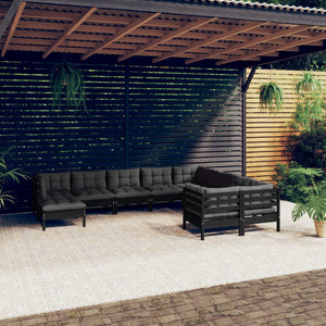 vidaXL 10-Piece Garden Lounge Set with Cushions Black Pinewood