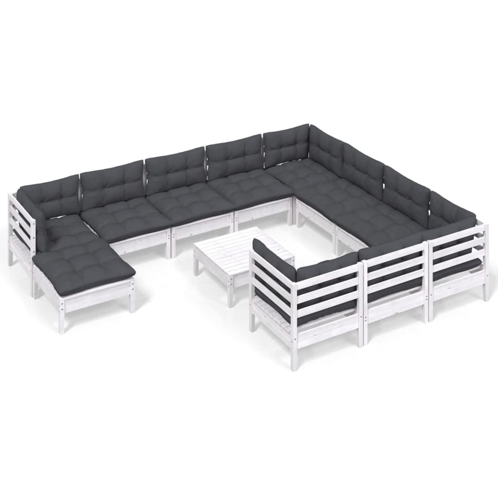 vidaXL 12-Piece Garden Lounge Set with Cushions White Pine Wood