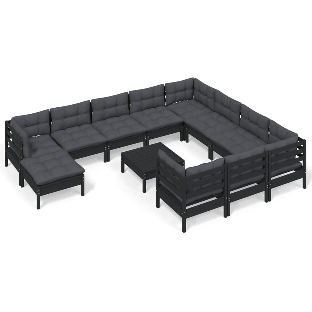 vidaXL 12-Piece Garden Lounge Set with Cushions Black Pinewood